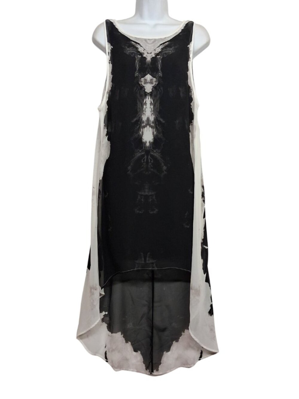 DIVIDED H&M High Low Dress Black White Print Sleeveless Flowy 6 Small